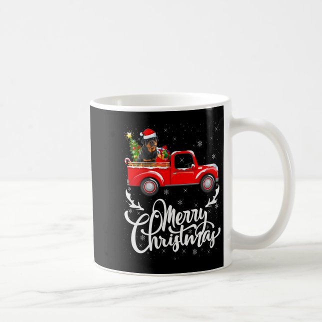 Womens Rottweiler Dog On Christmas Tree Red Truck  Coffee Mug (Right)