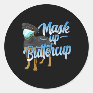 Womens Rottweiler Dog with Mask - Mask up Buttercu Classic Round Sticker