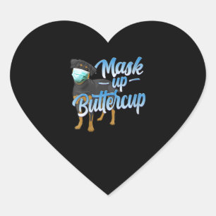 Womens Rottweiler Dog with Mask - Mask up Buttercu Heart Sticker