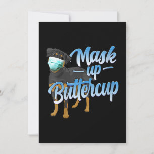Womens Rottweiler Dog with Mask - Mask up Buttercu Thank You Card