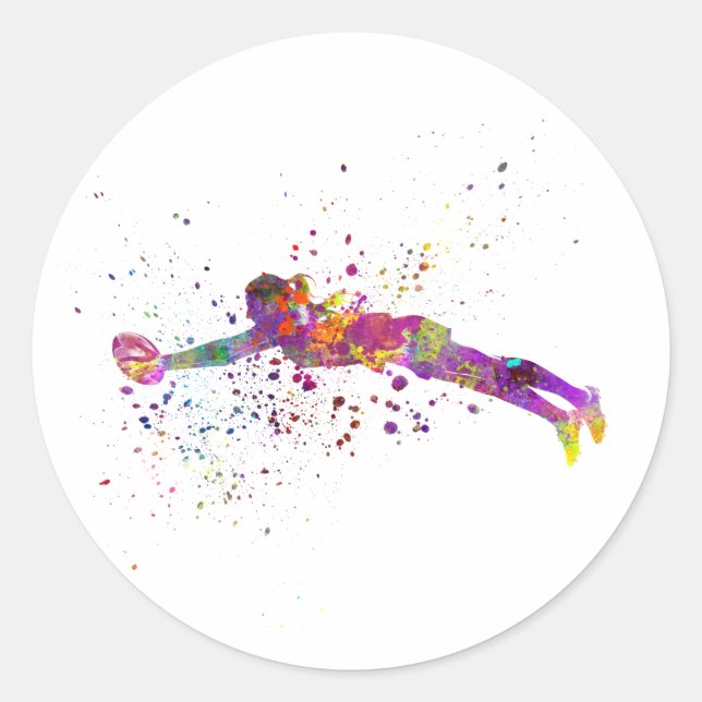 Women's rugby in watercolor classic round sticker (Front)