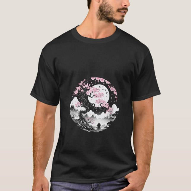 Womens Sakura japanese cherry blossom nd moon japa T-Shirt (Front)
