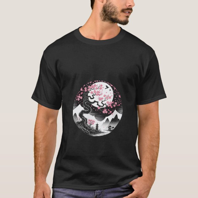 Womens Sakura japanese cherry blossom nd moon japa T-Shirt (Front)