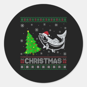 Womens Salmon Xmas Tree Lighting Ugly Christmas Sw Classic Round Sticker