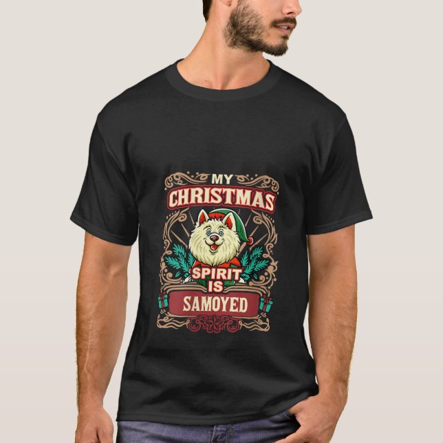 Womens Samoyed My Christmas Spirit Dog Santa Claus T-Shirt (Front)
