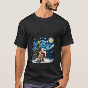 Womens Samoyed Starry Night Christmas Van Gogh Dog T-Shirt