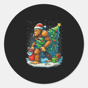 Womens Santa Bigfoot Christmas Tree Sasquatch Xmas Classic Round Sticker