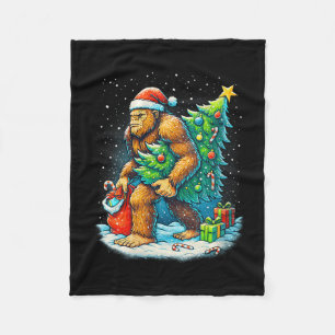Womens Santa Bigfoot Christmas Tree Sasquatch Xmas Fleece Blanket