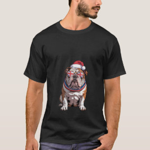 Womens Santa Hat English Bulldog Dog Christmas Xma T-Shirt
