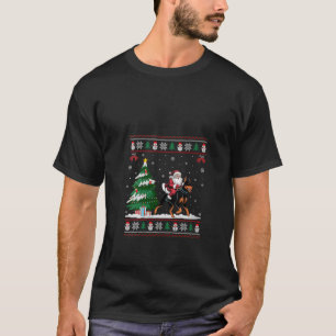 Womens Santa Riding Doberman Pinscher Dog Tree Lig T-Shirt