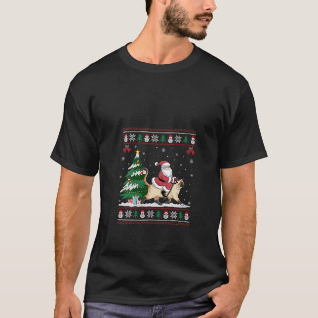 Womens Santa Riding Siamese Cat Tree Lighting Chri T-Shirt (Front)