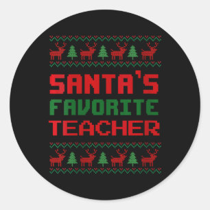 Womens Santa's Favourite Teacher Ugly Christmas Sw Classic Round Sticker