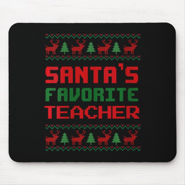 Womens Santa's Favourite Teacher Ugly Christmas Sw Mouse Pad (Front)