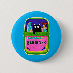 Womens Sardines Tinned Fish Retro Graphic Summer 6 Cm Round Badge