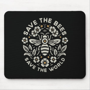 Womens Save The Bees Save The World Floral Bee V Mouse Pad