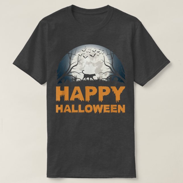 Womens Scary Halloween moon cat design T-Shirt (Design Front)