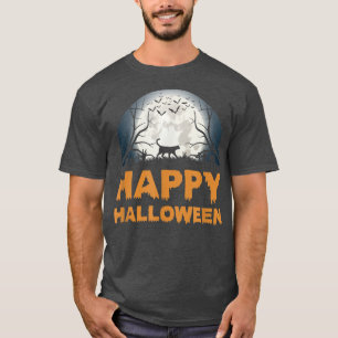 Womens Scary Halloween moon cat design T-Shirt