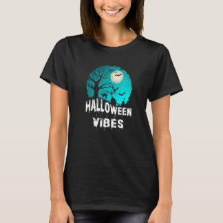 Womens Scary Halloween Vibes Broom Graveyard Cat B T-Shirt