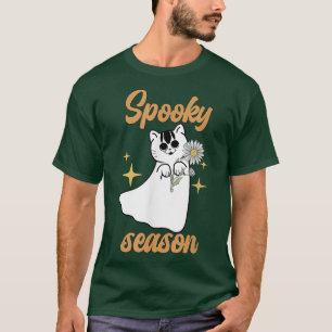 Womens Scary spooky Halloween flower cat design  T-Shirt