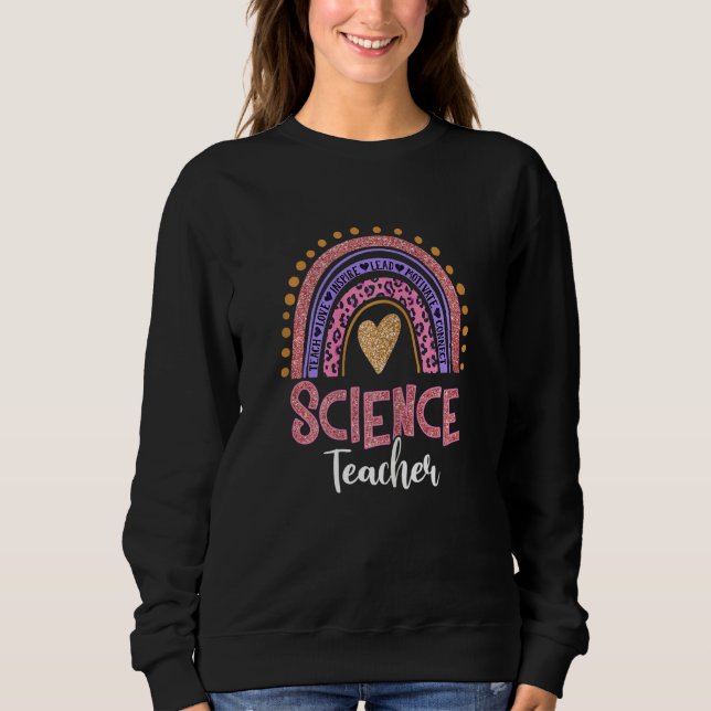Womens Science Teacher Leopard Pink Rainbow Back T Sweatshirt (Front)