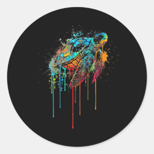 Womens Sea Turtle Dripping Paint Art Beach Lover Classic Round Sticker