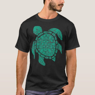 Womens Sea Turtle Teal Mandala Boho Turtles VNeck T-Shirt