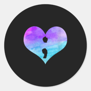 Womens Semicolon Heart Suicide Awareness Mental He Classic Round Sticker