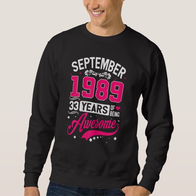 Womens September 1989 33 Birthday Apparel 33 Years Sweatshirt (Front)