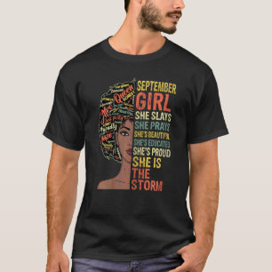 Womens September Girl She Slays And Prays She Is T T-Shirt