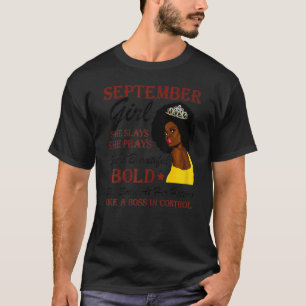 Womens September Girl She Slays She Prays Beautifu T-Shirt