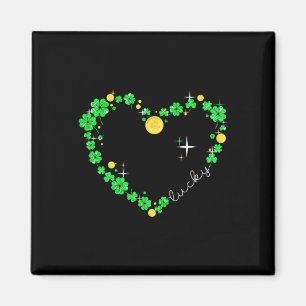 Womens Shamrock Heart Four Leaf Clover Lucky St Pa Magnet