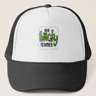 Womens Shamrock One Lucky Teacher St  Patrick Trucker Hat