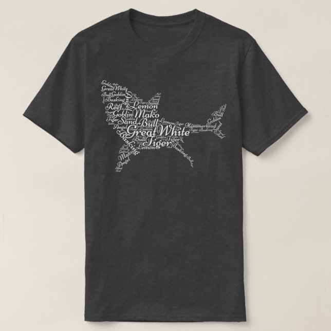 Womens Shark s, Shark Species Word Cloud VNeck  T-Shirt (Design Front)