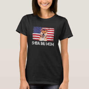 Womens Shiba Inu Mum Us Flag 4th Of July Patriotic T-Shirt