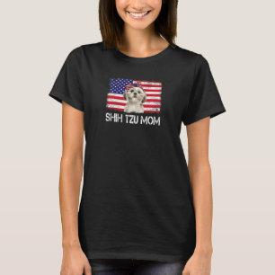 Womens Shih Tzu Mum Us Flag 4th Of July Patriotic T-Shirt