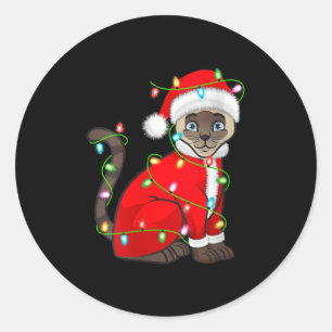 Womens Siamese Cat Christmas Lights Santa Costume  Classic Round Sticker
