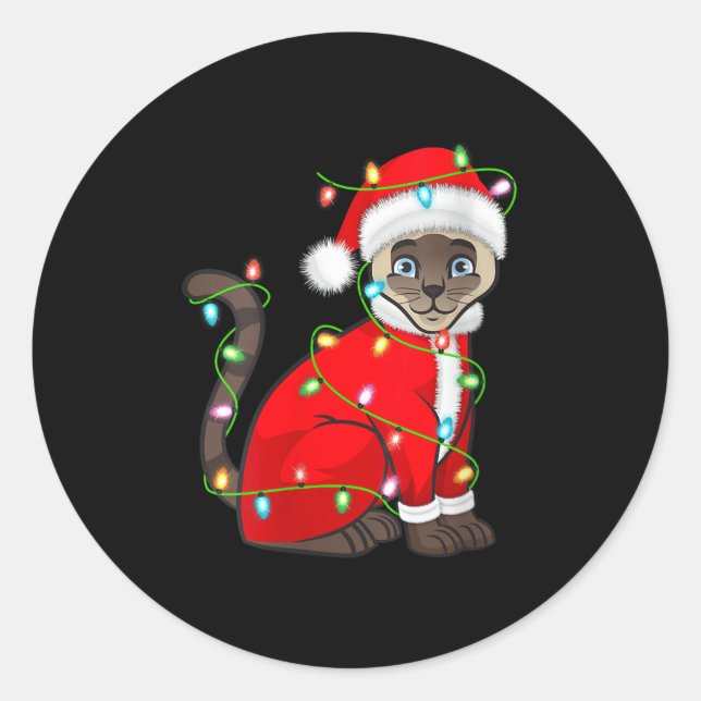 Womens Siamese Cat Christmas Lights Santa Costume  Classic Round Sticker (Front)