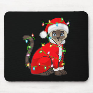 Womens Siamese Cat Christmas Lights Santa Costume  Mouse Pad