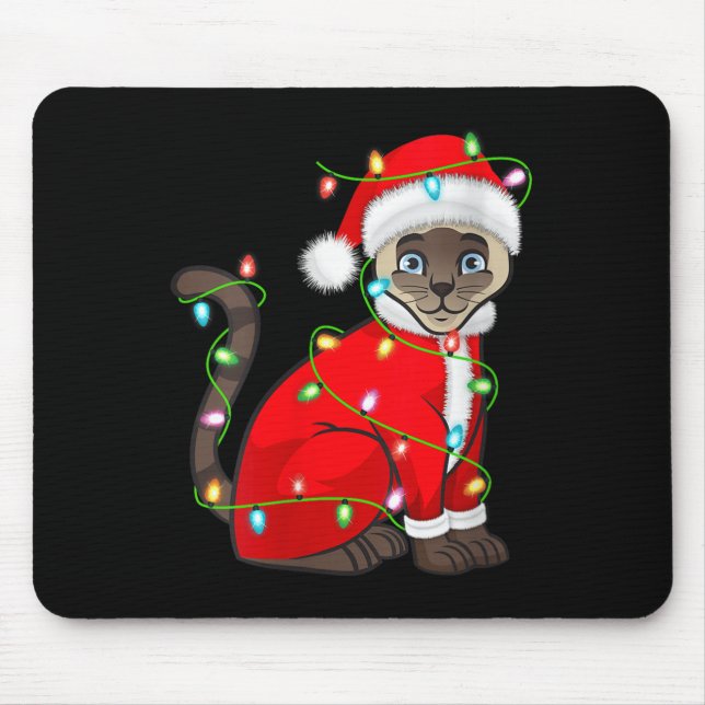 Womens Siamese Cat Christmas Lights Santa Costume  Mouse Pad (Front)