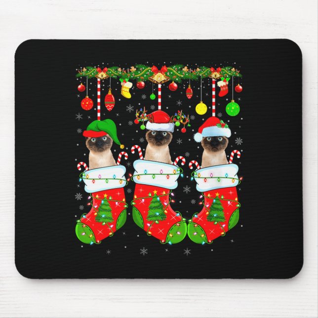 Womens Siamese Cats In Christmas Socks Funny Cat X Mouse Pad (Front)