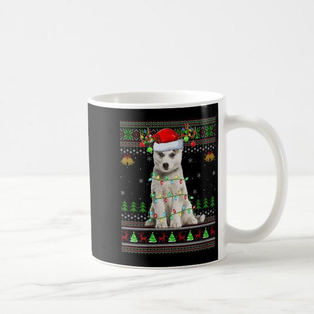 Womens Siberian Husky Dog Ugly Christmas Sweater H Coffee Mug (Right)