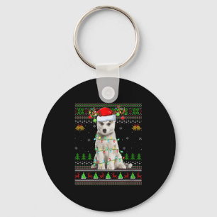 Womens Siberian Husky Dog Ugly Christmas Sweater H Key Ring
