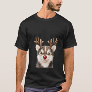 Womens Siberian Husky Reindeer Christmas Lights Do T-Shirt