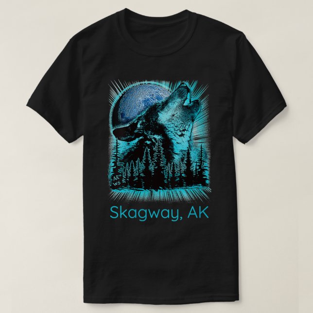 Womens Skagway Alaska Howling Wolf Moon Forest Nat T-Shirt (Design Front)