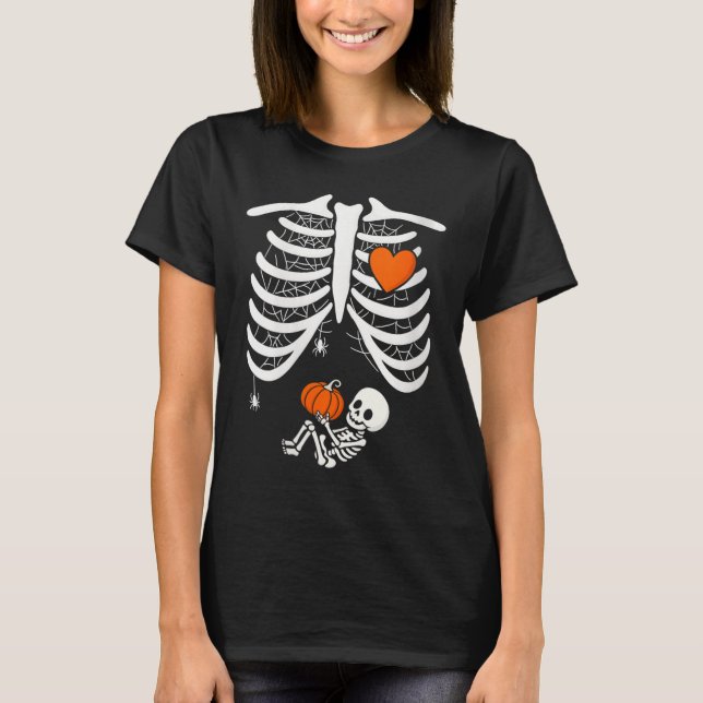 Womens Skeleton Baby Pregnant Xray Rib Cage For Fa T-Shirt (Front)