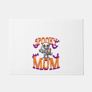 Womens Skeleton Cat and coffee spooky mum for hall Doormat