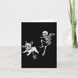 Womens Skeleton Chasing Dog French Bulldog Card