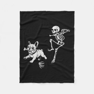 Womens Skeleton Chasing Dog French Bulldog Fleece Blanket