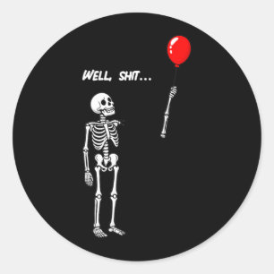 Womens Skeleton Lost Balloon Funny Dark Humour Classic Round Sticker