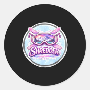 Womens ski shredder girl skier shredding gnar classic round sticker